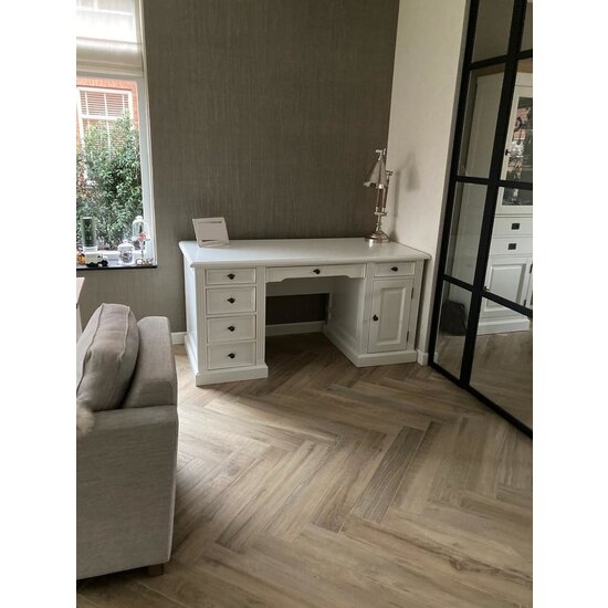 123schrank English Desk Philine - 160x70x79H cm - ausziehbare Tastaturplatte - 5 Soft-Close-Schubladen - 1 geschlossene Flügeltür - klassisch