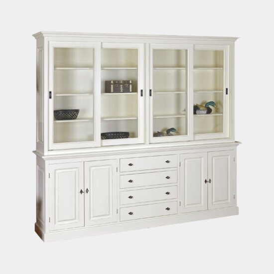 123schrank Buffetschrank Gare du Nord - 240x45x220H cm - 4 Glasschiebetüren - 4 geschlossene Flügeltüren - 4 Soft-Close-Schubladen