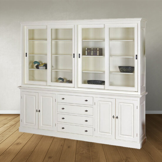 123schrank Buffetschrank Gare du Nord - 240x45x220H cm - 4 Glasschiebetüren - 4 geschlossene Flügeltüren - 4 Soft-Close-Schubladen