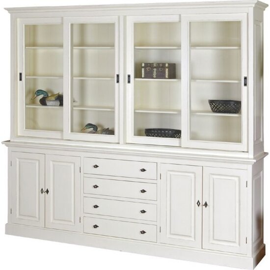 123schrank Buffetschrank Gare du Nord - 240x45x220H cm - 4 Glasschiebetüren - 4 geschlossene Flügeltüren - 4 Soft-Close-Schubladen