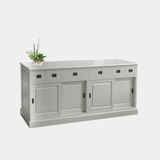 123schrank Sideboard Lin 03 - 200x50x90H cm - Platte wahlweise grau - 6 Schubladen - 4 geschlossene Schiebetüren