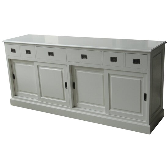 123schrank Sideboard Lin 03 - 200x50x90H cm - Platte wahlweise grau - 6 Schubladen - 4 geschlossene Schiebetüren