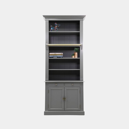 123schrank Privatbibliothek - Bücherregal - 100x43x240H cm - 5 Fachböden - Spule und Stange - 2 Schubladen - 2 geschlossene Flügeltüren - verstellbare Fachböden