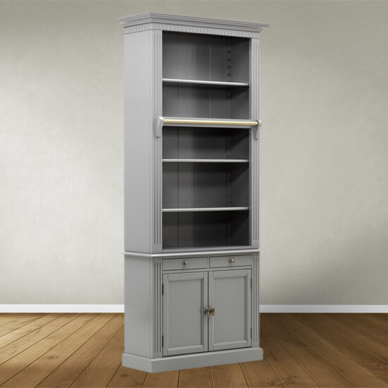 123schrank Privatbibliothek - Bücherregal - 100x43x240H cm - 5 Fachböden - Spule und Stange - 2 Schubladen - 2 geschlossene Flügeltüren - verstellbare Fachböden