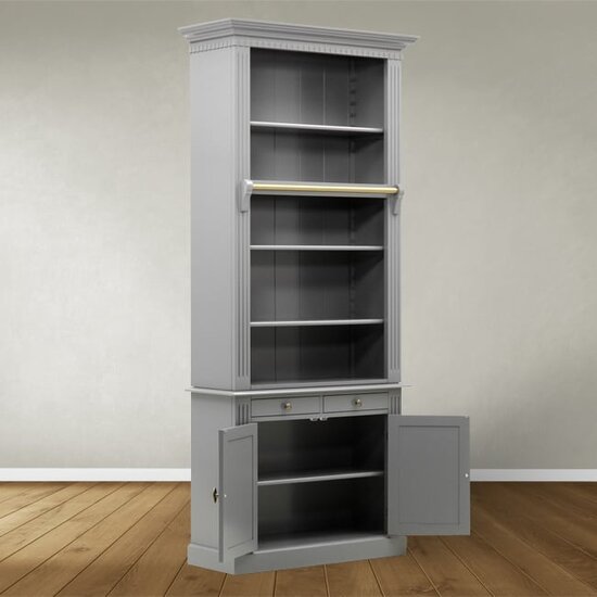 123schrank Privatbibliothek - Bücherregal - 100x43x240H cm - 5 Fachböden - Spule und Stange - 2 Schubladen - 2 geschlossene Flügeltüren - verstellbare Fachböden