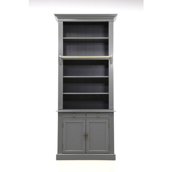 123schrank Privatbibliothek - Bücherregal - 100x43x240H cm - 5 Fachböden - Spule und Stange - 2 Schubladen - 2 geschlossene Flügeltüren - verstellbare Fachböden