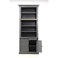 123schrank Privatbibliothek - Bücherregal - 100x43x240H cm - 5 Fachböden - Spule und Stange - 2 Schubladen - 2 geschlossene Flügeltüren - verstellbare Fachböden