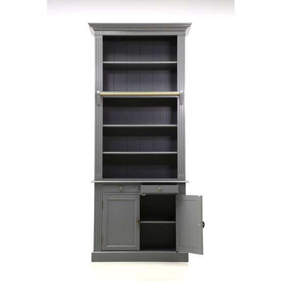 123schrank Privatbibliothek - Bücherregal - 100x43x240H cm - 5 Fachböden - Spule und Stange - 2 Schubladen - 2 geschlossene Flügeltüren - verstellbare Fachböden