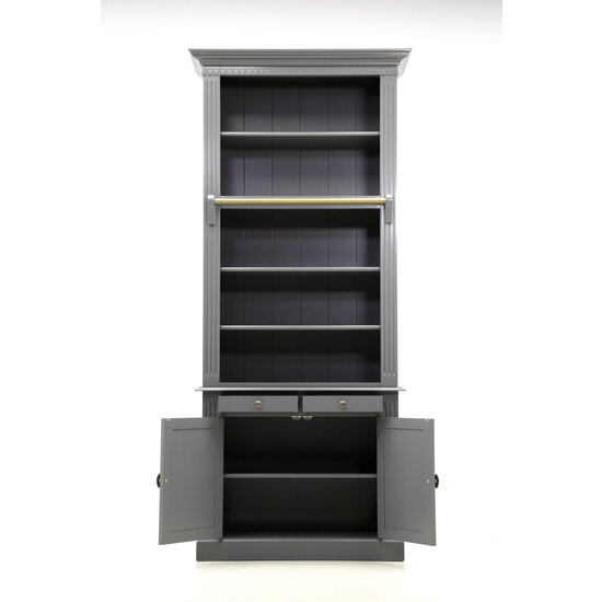 123schrank Privatbibliothek - Bücherregal - 100x43x240H cm - 5 Fachböden - Spule und Stange - 2 Schubladen - 2 geschlossene Flügeltüren - verstellbare Fachböden