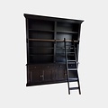 123schrank Privatbibliothek - Bücherregal - 200x43x240H cm - mit Stange und Leiter - verstellbare Einlegeböden - 10 Einlegeböden - 4 Schubladen - 4 geschlossene Flügeltüren
