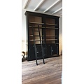 123schrank Privatbibliothek - Bücherregal - 200x43x240H cm - mit Stange und Leiter - verstellbare Einlegeböden - 10 Einlegeböden - 4 Schubladen - 4 geschlossene Flügeltüren