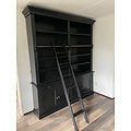 123schrank Privatbibliothek - Bücherregal - 200x43x240H cm - mit Stange und Leiter - verstellbare Einlegeböden - 10 Einlegeböden - 4 Schubladen - 4 geschlossene Flügeltüren