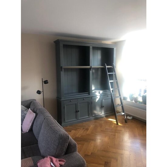 123schrank Privatbibliothek - Bücherregal - 200x43x240H cm - mit Stange und Leiter - verstellbare Einlegeböden - 10 Einlegeböden - 4 Schubladen - 4 geschlossene Flügeltüren