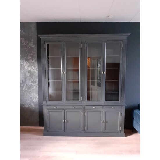 123schrank Privatbibliothek - Bücherregal - 200x43x240H cm - mit Stange und Leiter - verstellbare Einlegeböden - 10 Einlegeböden - 4 Schubladen - 4 geschlossene Flügeltüren