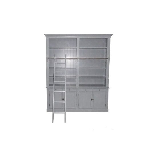 123schrank Privatbibliothek - Bücherregal - 200x43x240H cm - zerlegbar - mit Stange und Leiter - verstellbare Einlegeböden - 10 Einlegeböden - 4 Schubladen - 4 geschlossene Flügeltüren