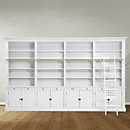 123schrank Privatbibliothek - Bücherregal - 400x43x240H cm - zerlegbar - mit Stange und Leiter - verstellbare Einlegeböden - 20 Einlegeböden - 8 Schubladen - 8 geschlossene Flügeltüren