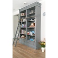 123schrank Brighton Bibliothek - Bücherregal - 171x43x240H cm - zerlegbar - mit Stange und Leiter - 8 verstellbare Einlegeböden - 2 Soft-Close-Schubladen