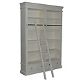 123schrank Brighton Bibliothek - Bücherregal - 171x43x240H cm - zerlegbar - mit Stange und Leiter - 8 verstellbare Einlegeböden - 2 Soft-Close-Schubladen