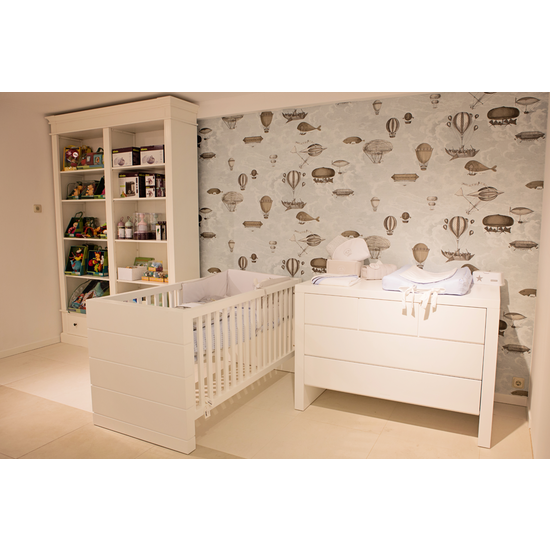 123schrank Brighton Bibliothek - Bücherregal - 171x43x240H cm - zerlegbar - mit Stange und Leiter - 8 verstellbare Einlegeböden - 2 Soft-Close-Schubladen