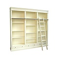123schrank Brighton Bibliothek - Bücherregal - 250x40x240H cm - zerlegbar - mit Stange und Leiter - 12 verstellbare Einlegeböden - 3 Soft-Close-Schubladen