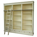 123schrank Brighton Bibliothek - Bücherregal - 250x40x240H cm - zerlegbar - mit Stange und Leiter - 12 verstellbare Einlegeböden - 3 Soft-Close-Schubladen
