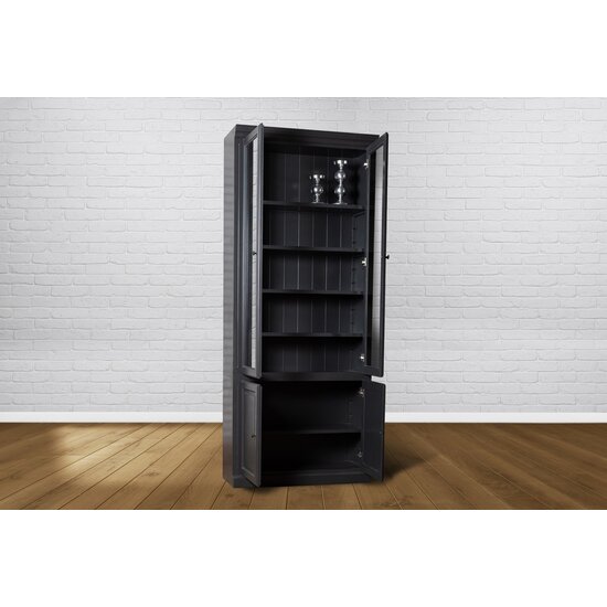 123schrank Vitrine/Schaltschrank LM 01 - 100x40x245H cm - 2 Vitrinentüren - 5 Fachböden - 2 geschlossene Flügeltüren - verstellbare Fachböden - schaltbar