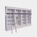 123schrank Brighton Bibliothek - Bücherregal - 330x40x240H cm - zerlegbar - mit Stange und Leiter - 330x40x240H cm - 16 verstellbare Einlegeböden - 4 Schubladen mit Soft Close