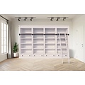 123schrank Brighton Bibliothek - Bücherregal - 330x40x240H cm - zerlegbar - mit Stange und Leiter - 330x40x240H cm - 16 verstellbare Einlegeböden - 4 Schubladen mit Soft Close