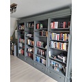 123schrank Brighton Bibliothek - Bücherregal - 330x40x240H cm - zerlegbar - mit Stange und Leiter - 330x40x240H cm - 16 verstellbare Einlegeböden - 4 Schubladen mit Soft Close