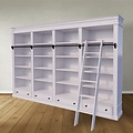 123schrank Brighton Bibliothek - Bücherregal - 330x40x240H cm - zerlegbar - mit Stange und Leiter - 330x40x240H cm - 16 verstellbare Einlegeböden - 4 Schubladen mit Soft Close