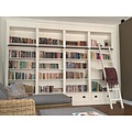 123schrank Brighton Bibliothek - Bücherregal - 330x40x240H cm - zerlegbar - mit Stange und Leiter - 330x40x240H cm - 16 verstellbare Einlegeböden - 4 Schubladen mit Soft Close