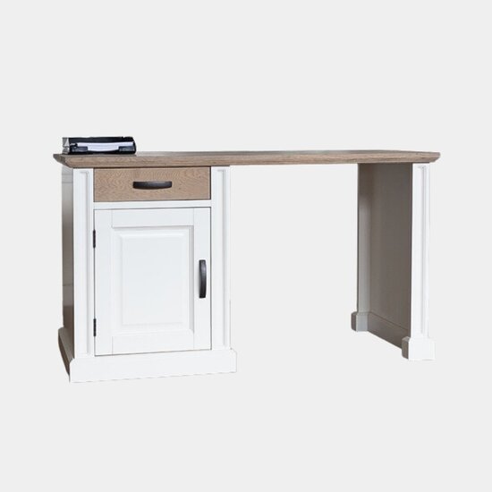 123schrank Schreibtisch Emma 06 - 140x60x78H cm - Platte Eiche - Schublade Eiche Soft Close - 1 geschlossene Flügeltür