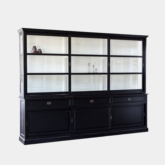 123schrank Buffetschrank Miami Beach - 300x53x218H cm - Glasseiten - 3 Glasschiebetüren - 3 Soft-Close-Schubladen - 3 geschlossene Schiebetüren