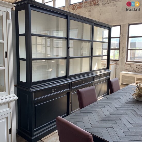 123schrank Buffetschrank Miami Beach - 300x53x218H cm - Glasseiten - 3 Glasschiebetüren - 3 Soft-Close-Schubladen - 3 geschlossene Schiebetüren