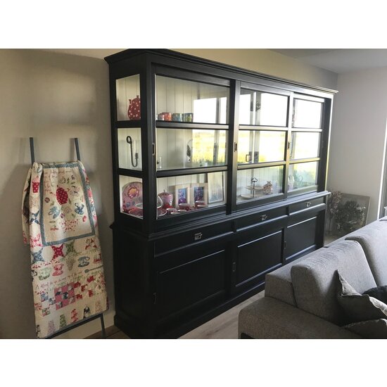 123schrank Buffetschrank Miami Beach - 300x53x218H cm - Glasseiten - 3 Glasschiebetüren - 3 Soft-Close-Schubladen - 3 geschlossene Schiebetüren