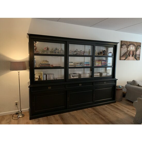 123schrank Buffetschrank Miami Beach - 300x53x218H cm - Glasseiten - 3 Glasschiebetüren - 3 Soft-Close-Schubladen - 3 geschlossene Schiebetüren