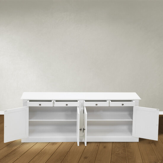 123schrank Sideboard Privatbibliothek - 200x40x80H cm - 4 Schubladen - 4 geschlossene Flügeltüren