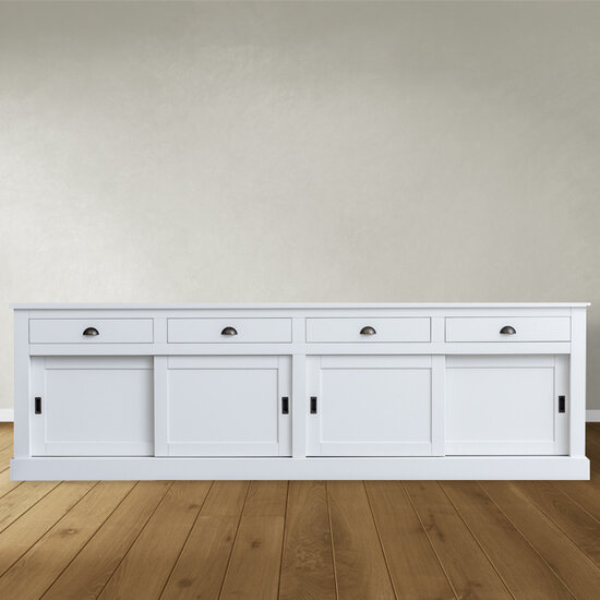 123schrank Sideboard Atlanta - 300x50x90H cm - 4 Soft-Close-Schubladen - 4 geschlossene Schiebetüren
