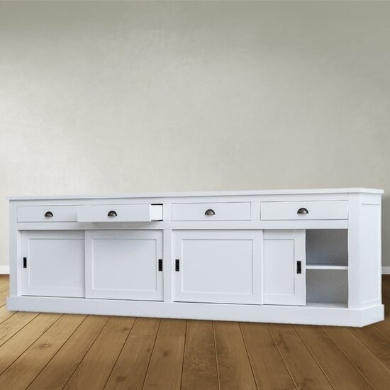 123schrank Sideboard Atlanta - 300x50x90H cm - 4 Soft-Close-Schubladen - 4 geschlossene Schiebetüren
