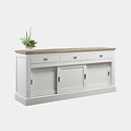 123schrank Sideboard Brooklyn 01 - 200x46x90H cm - mit Eichenplatte - 3 Soft-Close-Schubladen - 3 geschlossene Schiebetüren