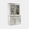 123schrank Buffetschrank Brooklyn 02 - 140x50x220H cm - mit Eichenplatte und Zwischenboden - 2 Soft-Close-Schubladen - 2 Schiebetüren für Vitrinen - 2 geschlossene Schiebetüren