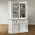 123schrank Buffetschrank Brooklyn 02 - 140x50x220H cm - mit Eichenplatte und Zwischenboden - 2 Soft-Close-Schubladen - 2 Schiebetüren für Vitrinen - 2 geschlossene Schiebetüren