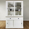 123schrank Buffetschrank Brooklyn 02 - 140x50x220H cm - mit Eichenplatte und Zwischenboden - 2 Soft-Close-Schubladen - 2 Schiebetüren für Vitrinen - 2 geschlossene Schiebetüren