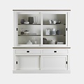 123schrank Buffetschrank Brooklyn 03 - 180x50x220H cm - schlichtes Design - Eichenplatte und Zwischenboden - 2 Glasschiebetüren - 2 Soft-Close-Schubladen - 2 geschlossene Flügeltüren