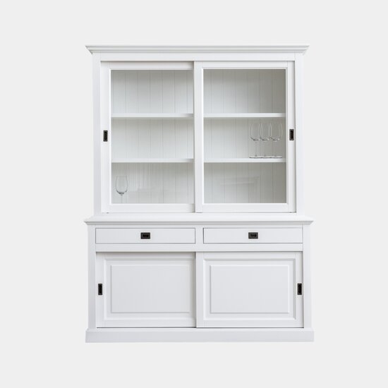 123schrank Buffetschrank Kolumbien - 177x50x230H cm - 2 Glasschiebetüren - 2 Soft-Close-Schubladen - 2 geschlossene Schiebetüren