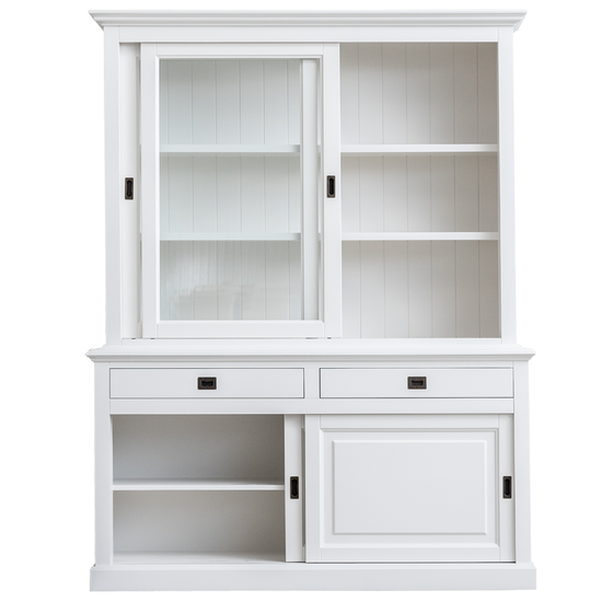 123schrank Buffetschrank Kolumbien - 177x50x230H cm - 2 Glasschiebetüren - 2 Soft-Close-Schubladen - 2 geschlossene Schiebetüren