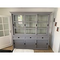 123schrank Buffetschrank Miami Beach - 220x53x218H cm - 3 Schiebetüren für Vitrinen - 3 Schubladen - 3 geschlossene Schiebetüren - Glasseiten