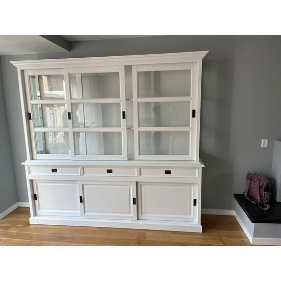 123schrank Buffetschrank Miami Beach - 220x53x218H cm - 3 Schiebetüren für Vitrinen - 3 Schubladen - 3 geschlossene Schiebetüren - Glasseiten