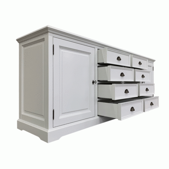 123schrank Sideboard San Pietro - 235x55x90H cm - 2 geschlossene Flügeltüren - 8 Soft-Close-Schubladen