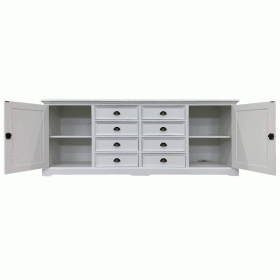 123schrank Sideboard San Pietro - 235x55x90H cm - 2 geschlossene Flügeltüren - 8 Soft-Close-Schubladen